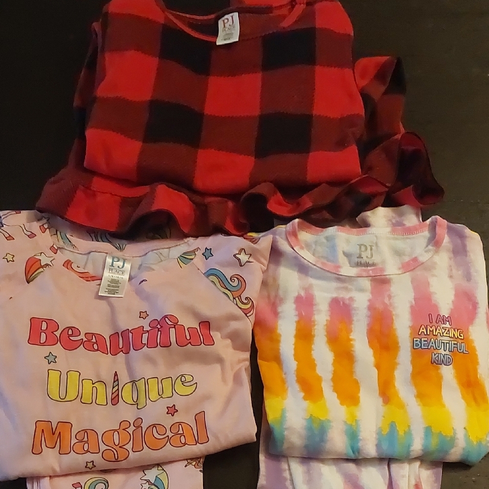 Childrens place 3 pairs Girls pajamas size LG 10/12